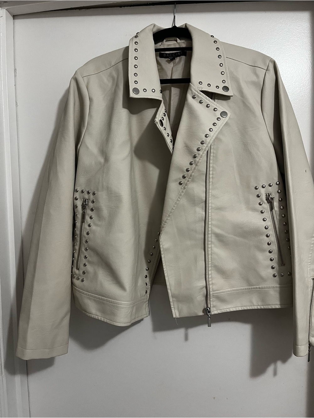 Studded Cream Leather Biker Jacket
